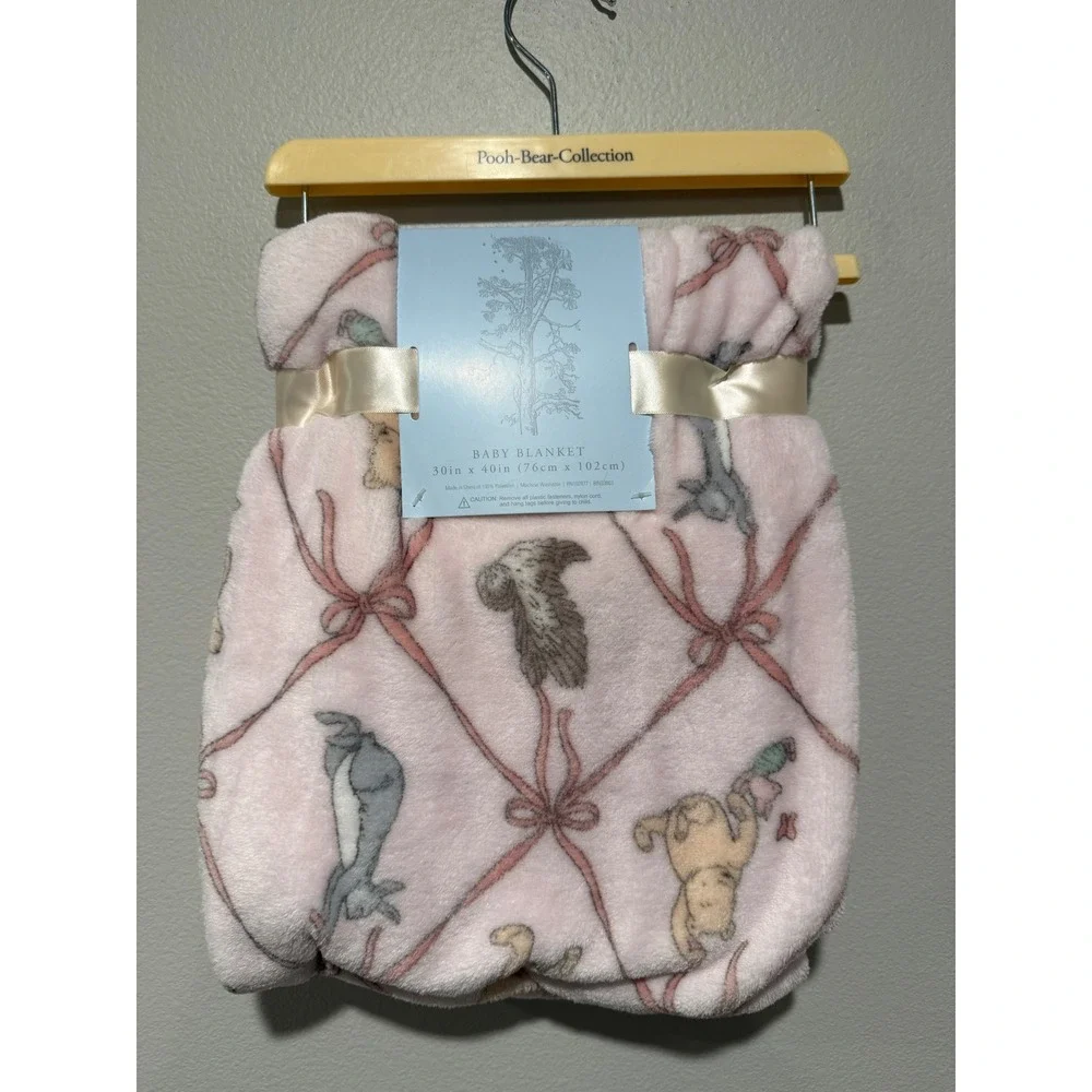 Pooh Bear Collection Pink Plush Baby Blanket Winnie the Pooh Eeyore 30x40 NEW